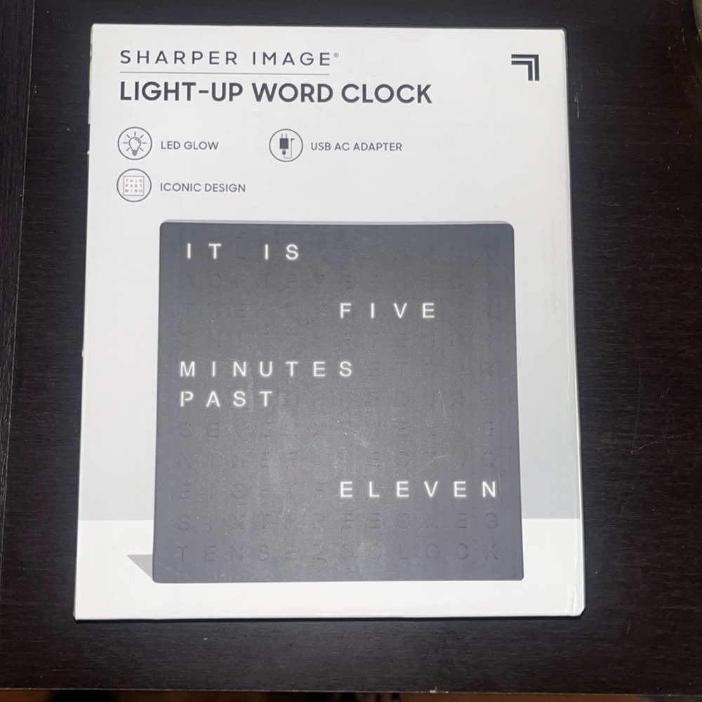 New Sharper Image Light-Up Word Clock 7.75" Electronic Accent Wall or Desk Clock